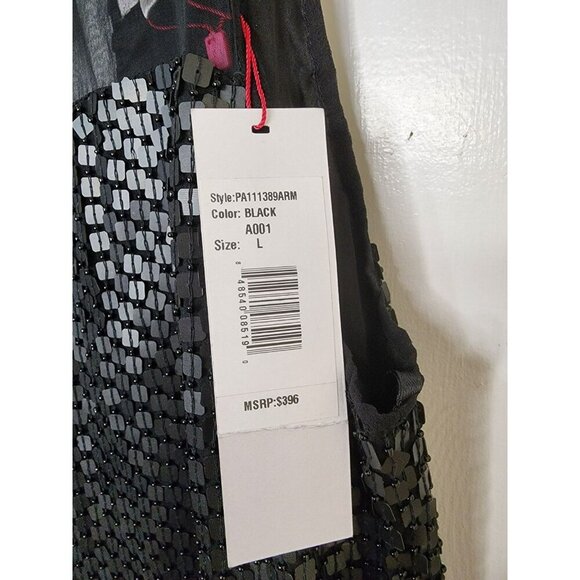 NWT Parker Carson Combo Silk Chiffon Sequin Embellished Black Tank Dress Sz L - Picture 4 of 6